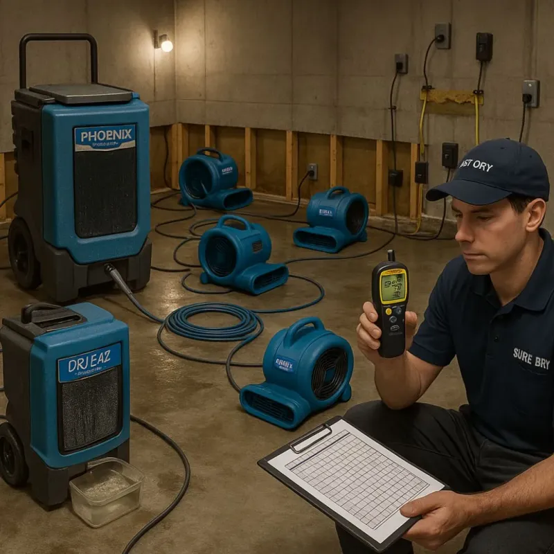 Structural Drying and Dehumidification process in Hilltop Lakes, TX
